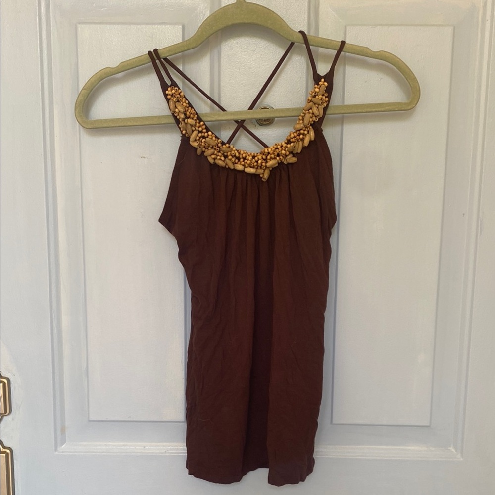 Vintage y2k Brown Wooden Beaded Tank